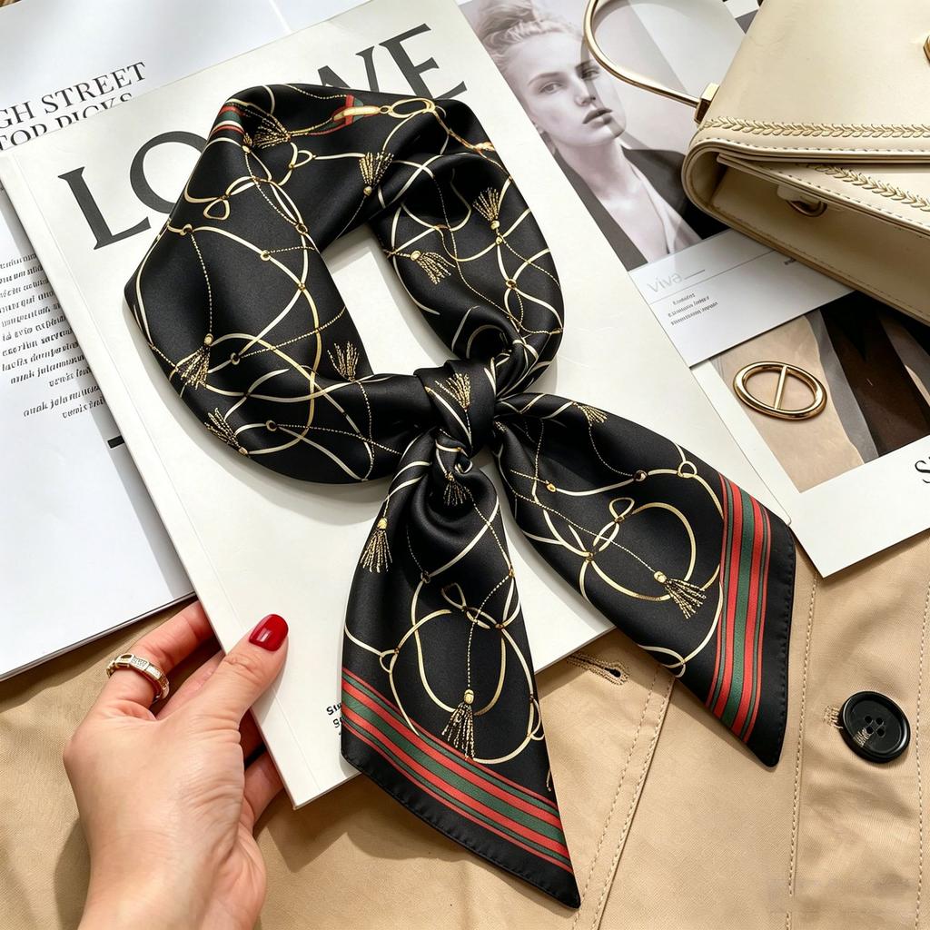 Simple temperament Spring and summer female imitation silk scarf versatile Korean version casual small square scarf neck protection decorative scarf