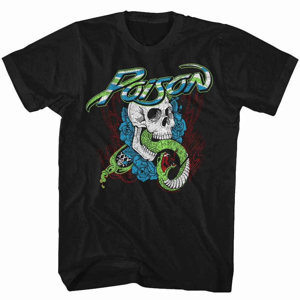 Poison Full Color Roses Skull & Cobra Men s T Shirt 80 s Rock Music Band Merch 4XL