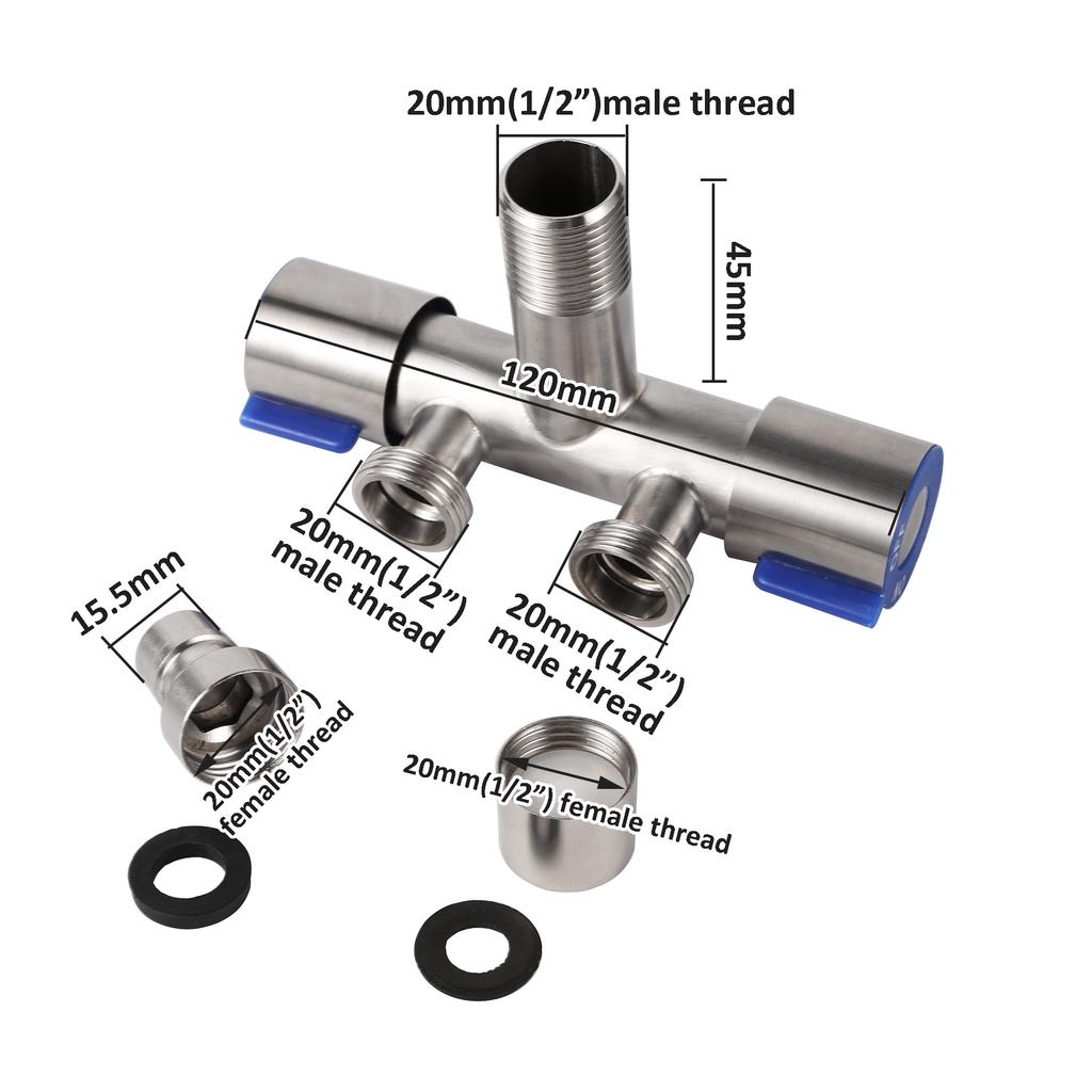 Dual Switch Outlet Faucet Toilet Bidet Shower Faucet Bathroom Fittings 1/2 Copper Dual Outlet and Shutoff Valve