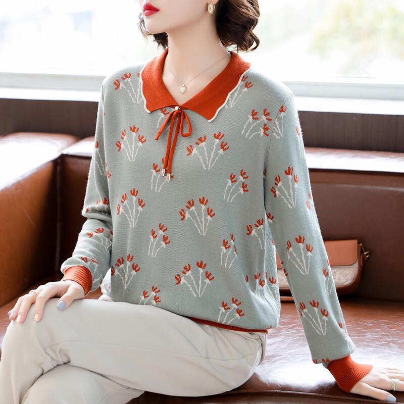 

Трикотажный топ с длинными рукавами и цветочным принтом Qianlian XL