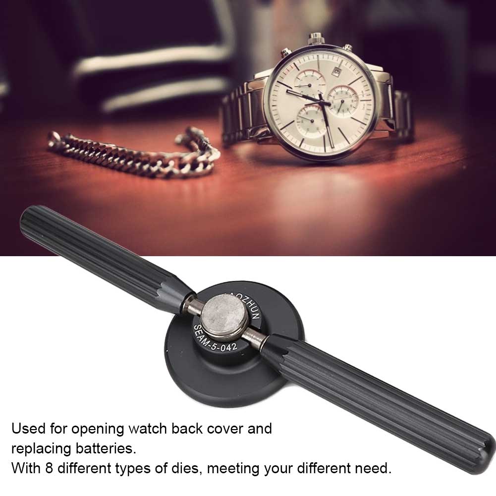Professional Watchmaker Watch Back Case Opener Repair Battery Replace Tool with 8 Dies