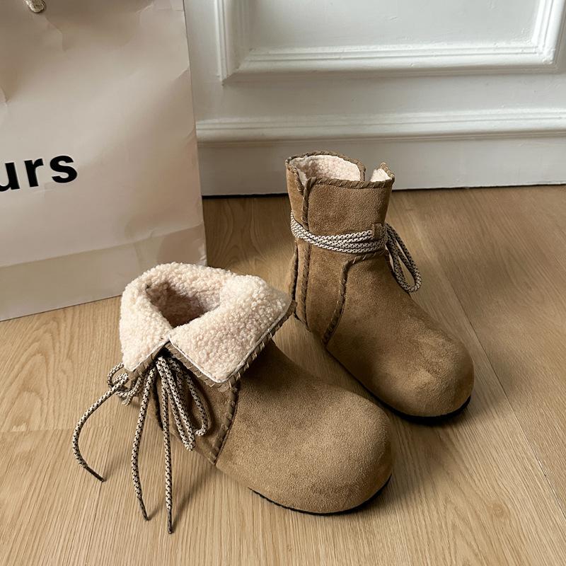 Soft leather version~ Height-increasing fluffy snow boots women's piled and thickened winter cotton shoes women's warm cotton boots