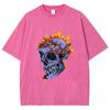 Skull Flame Print Women's T-Shirt Fashion Design High Street Hip Hop Short Sleeve Loose ZTE Wash Vintage Top