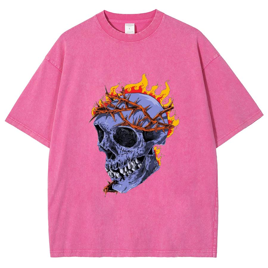 

Женская футболка с принтом пламени черепа, модный дизайн, уличный стиль, хип-хоп, короткий рукав, свободная, стирка ZTE, винтажный топ 3XL