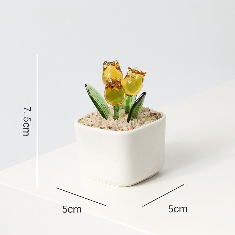 Magnetic Plant Glass Planter Flower Pot With Hand Blown Glass Tulips, Custom For Mom Grandma Women, Everlasting Glass Flower