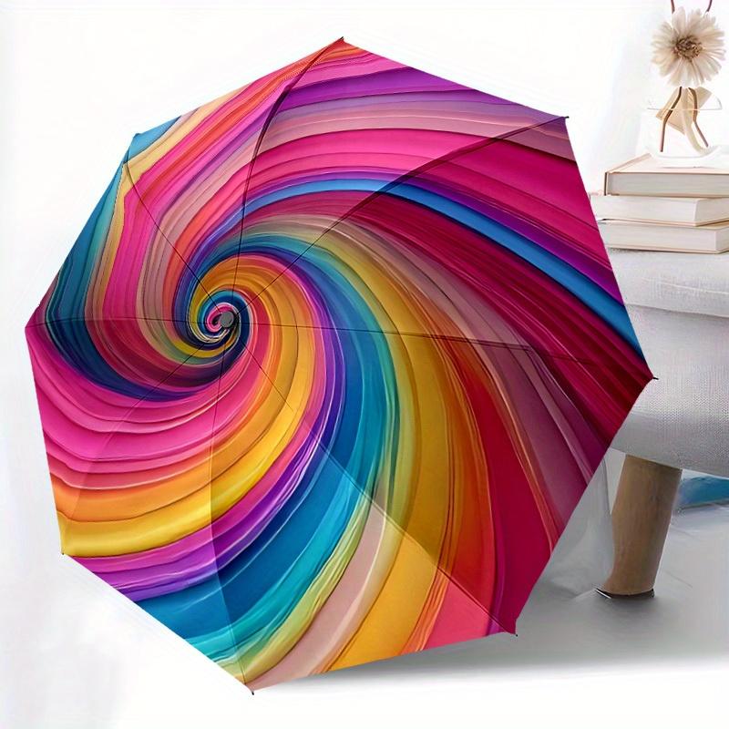 1pc Colorful Swirl Pattern Umbrella - 8-Rib Automatic Open/Close, Fashionable Compact Umbrella for Outdoor Adventures yy250813169