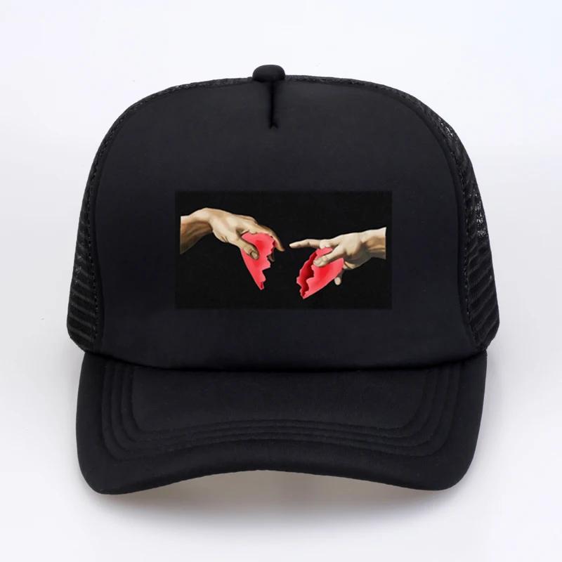 Michelangelo Heart Break Print Baseball Cap Fashion Summer Unisex Women Mesh Trucker Caps Adjustable Snapback Sun Hats