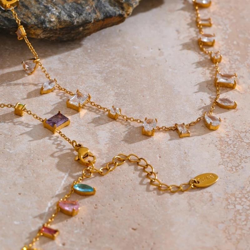 Bohemian Cubic Zirconia Pendant Necklace Neck Jewelry Fashion Accessories Trendy Beads Necklace Present for Women Girls