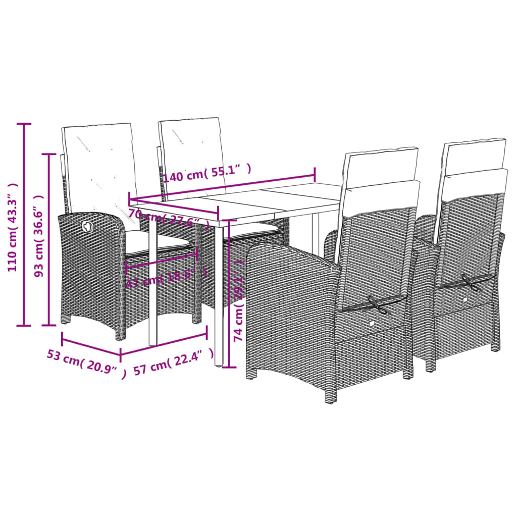 5 Piece Outdoor Dining Set with Cushions Beige Poly Rattan
