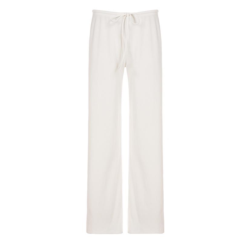 

European & American Casual Lace-up Wide-leg Knit Pants - Comfortable Ribbed Style for Autumn & Winter Large