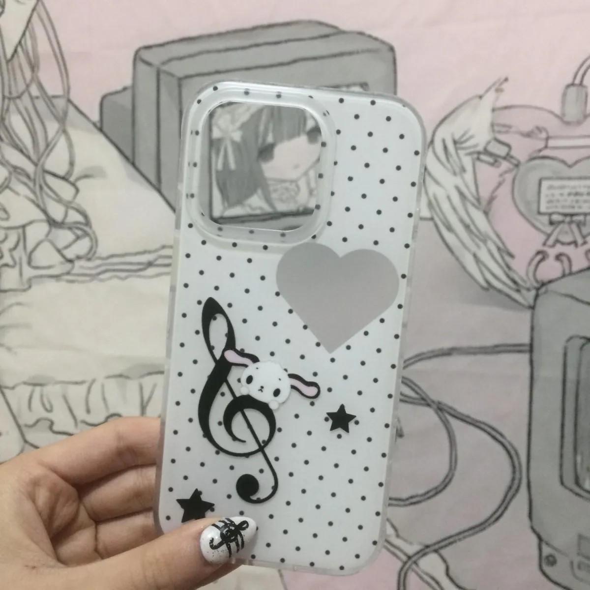 

Korean Music Notes Black Polka Dots Phone Case for iPhone 17 16e 16 15 14 13 12 11 Pro Max Xs XR XSMax Air Plus Feather Texture iPhone 13 ProMax