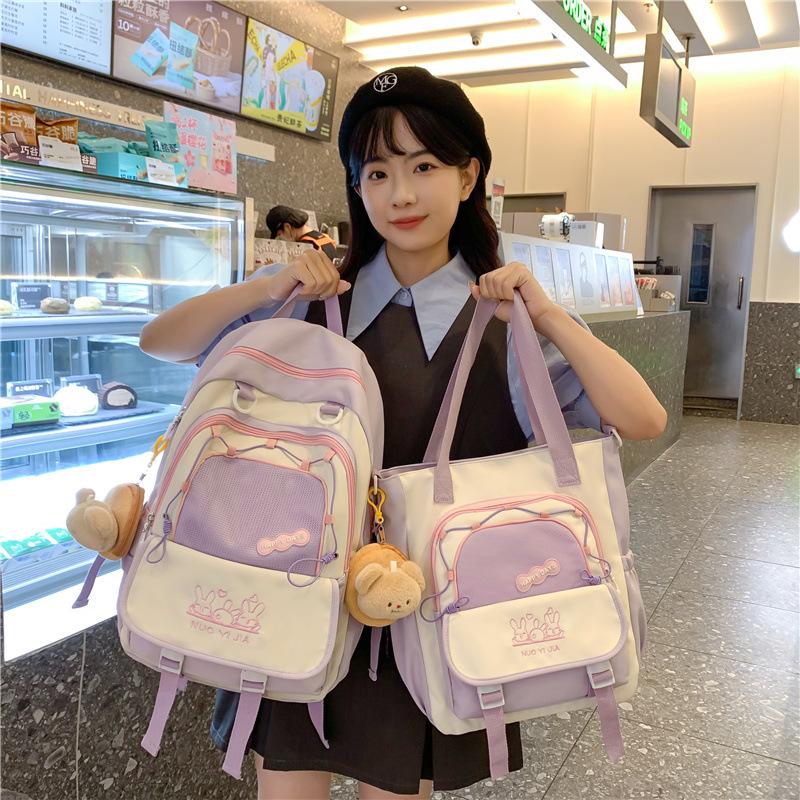 Students Cute Junior High School Students Portable Messenger Bag Large Capacity Casual Color Contrast Class Backpack Travel Bag