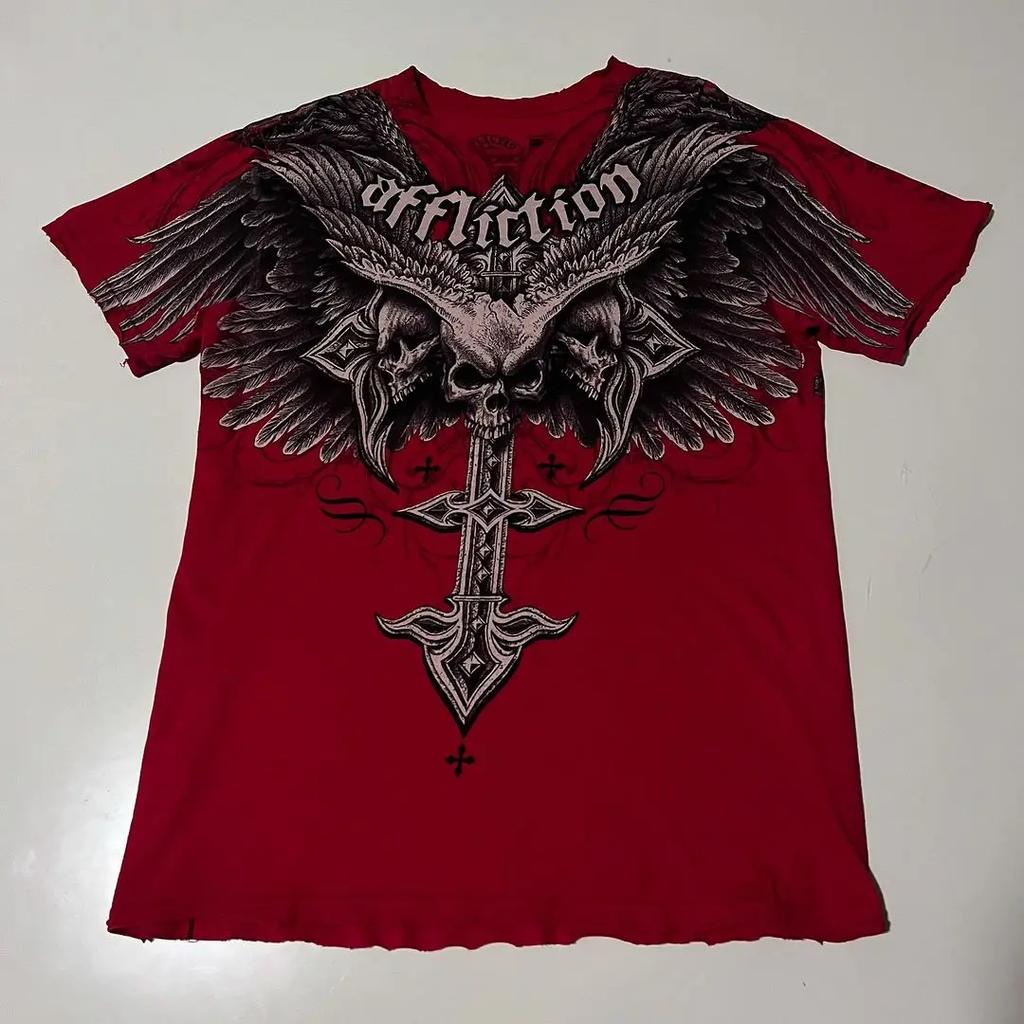 American Affliction T-shirt Men Y2K Street Vintage Fashion Casual Loose Tees Summer Clothes Loose Casual Cartoon Oversized Tops
