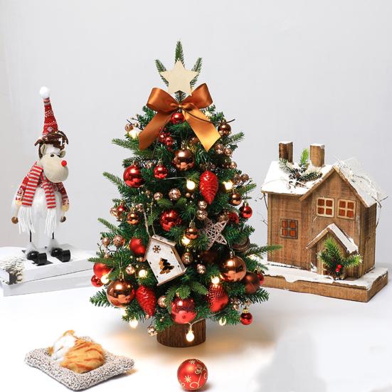 Mini-Weihnachtsbaum mit LED-Lichtern, hängende Ornamente, DIY-Desktop-Weihnachtsbaumdekoration, batteriebetriebener künstlicher Weihnachtsbaum