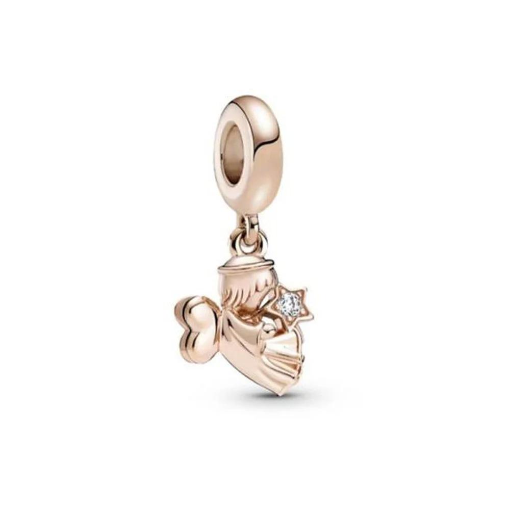 925 Rose Gold Anchor Angel Leaf Charm Bead Chain For DIY Bracelet Jewelry Ladies Accessories