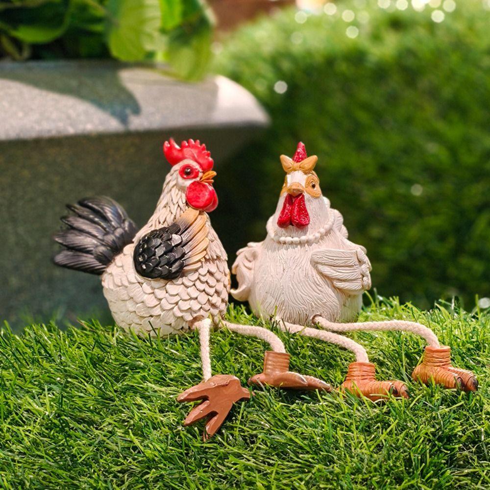 2pcs Resin Garden Animal Ornament Decorative Turkey Statue Funny Miniature Figurine Sculpture  Yard