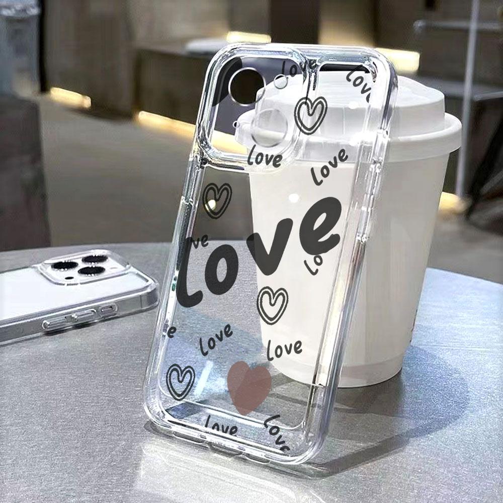 Black Love Heart Text Pattern Phone Case for Xiaomi Redmi Note 15 14 13 12 11 10 9 8 7 Pro Plus Soft Shockproof Protective Cover