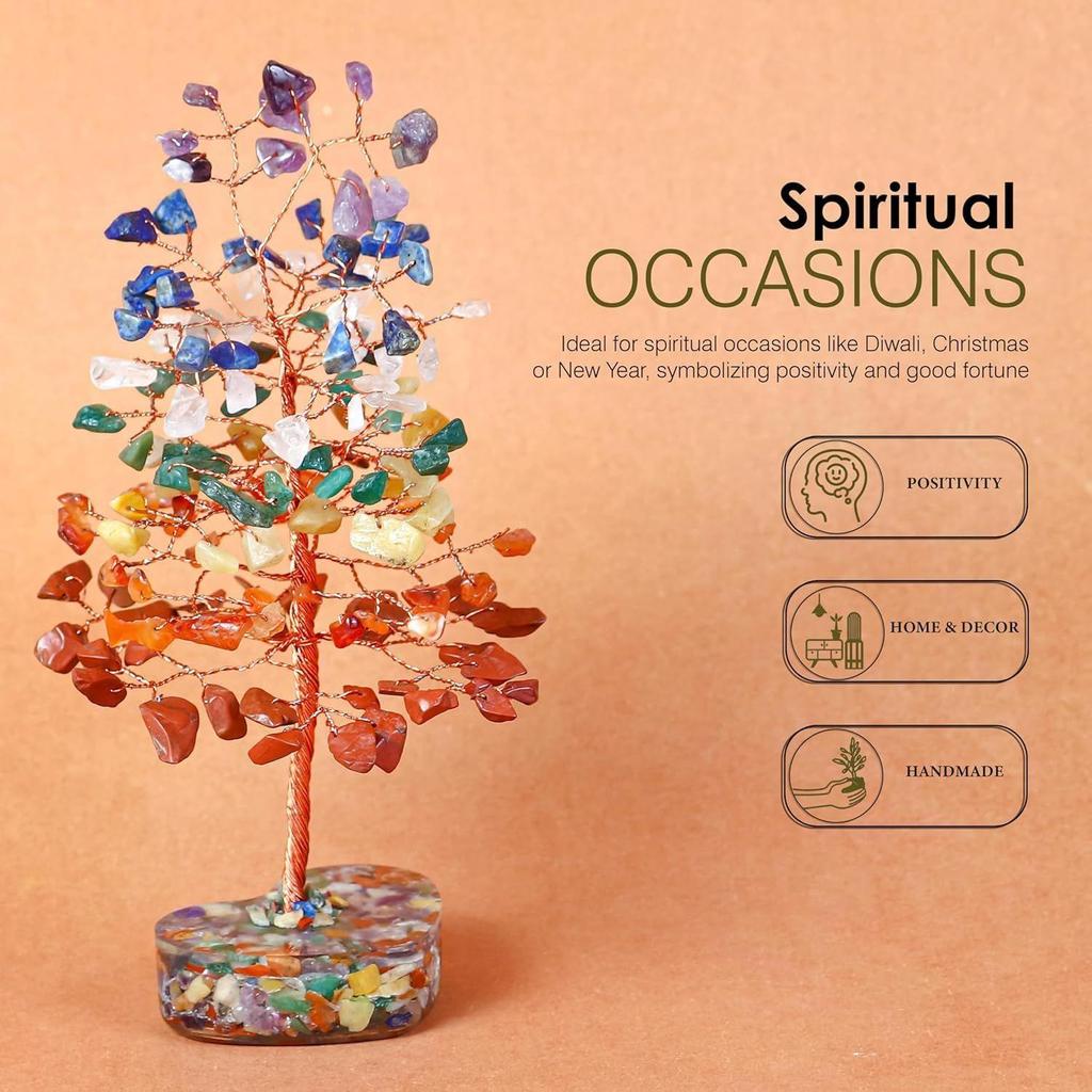 Chakra Orgone Gemstone Tree – Tree of Life with Healing Stones for Good Luck, Meditation & Energy Balance – Heart Base Crystal Tree for Women,