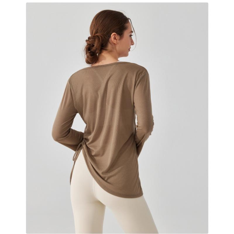 Top da donna casual ampio a maniche lunghe per yoga che copre i fianchi
