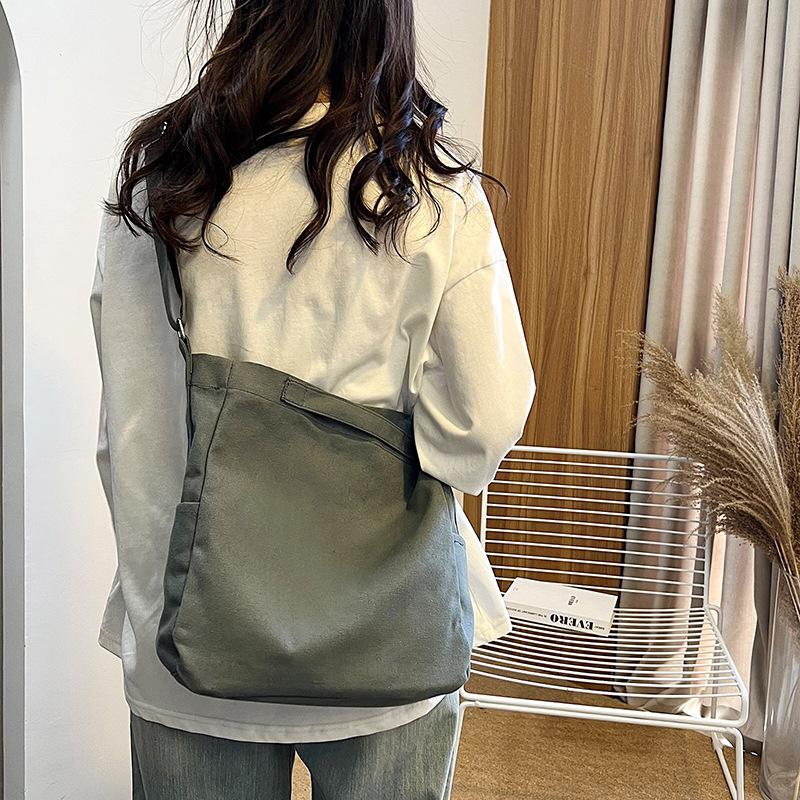 Canvas Bag Large Capacity Handbag Casual Lazy Style Solid Color Shoulder Bag Messenger Bag