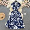 French Sweet Gentle V-neck Floral Chiffon Dress Women's Summer Tight Waist Elegant Slim Looking Vacation Style Fairy Dress