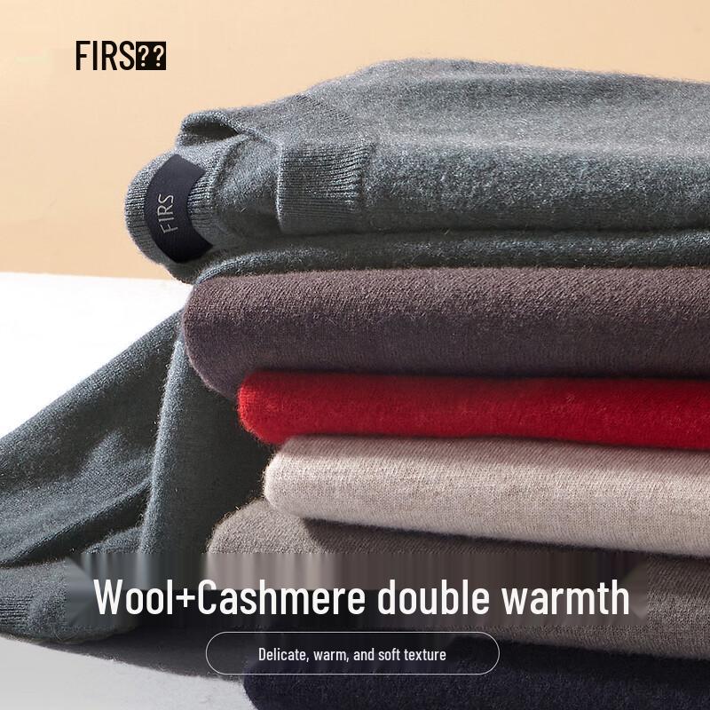 Shanshan Men's 30% Cashmere Blend Round Neck Ribbed Sweater