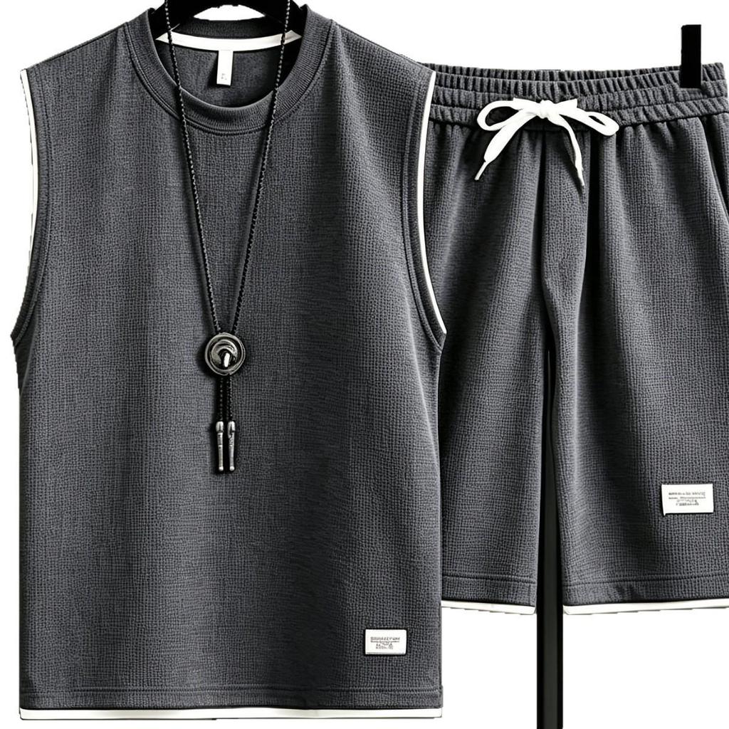 Men's Summer Trendy Casual Sports Waffle Tank Top Set