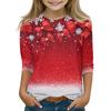 Christmas Day Print Tops For Youth Girls 4-11 Years Round Neck 3/4 Sleeves T-Shirts Trendy Tops Outfit Tees