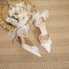 Scarpe da Sposa Bianche in Pizzo da Donna con Cinturino alla Caviglia a Fiore di Perla Tacco Alto a Spillo Punta Affusolata Scarpe Eleganti da Festa