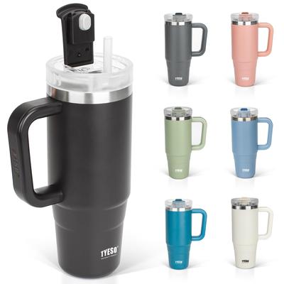 Gobelet TYESO en Acier Inoxydable avec Paille et Double Paroi sous Vide Large Direct pour Filles et Noir 1.2L Poignée, Isolé, Paroi Double, Ouverture, Capacité,