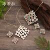 New enamel color hollow square stud earrings pendant set women's high-end geometric square necklace