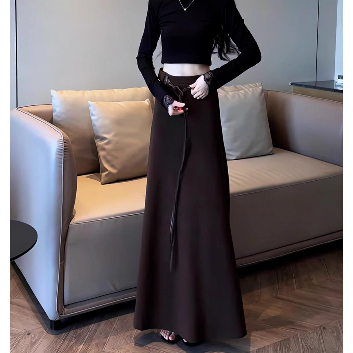 Plus Size Women s High Waist A-line Brown Skirt - Slimming Retro Style for Spring and Autumn XL