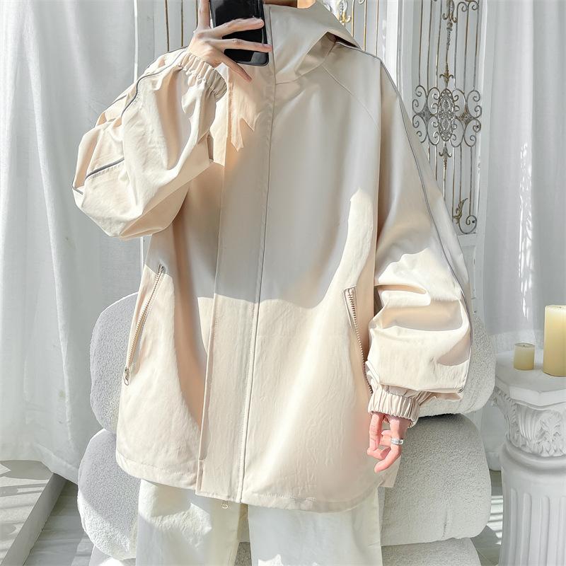 

Куртка мужская весна и осень новый модный бренд свободный полосатый капюшон инструментальная студенческая красивая куртка зарядка топ мужской 5XL