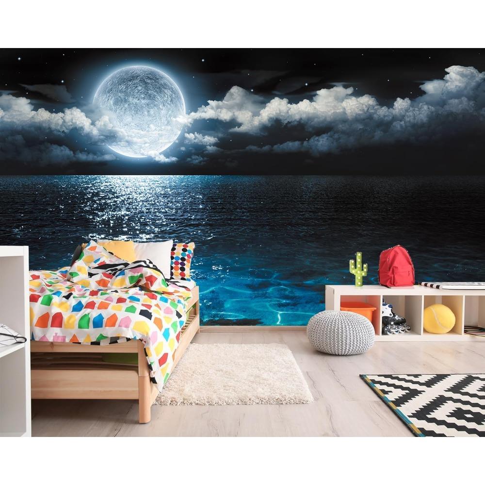 Night Ocean Wall Mural Sea Starry Cloudy Sky Wallpaper for Living Room Home Decor