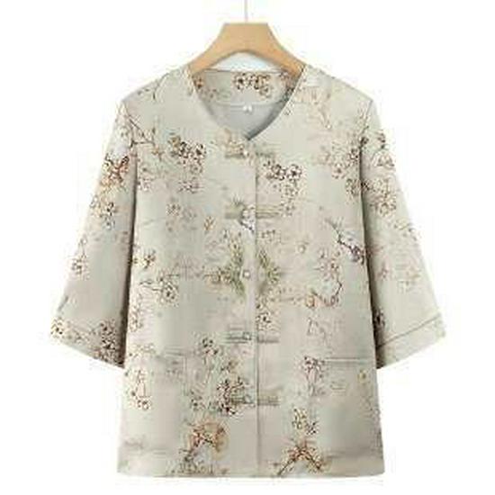 

Stylish Chinese Summer Suit: Short-Sleeve Shirt for Middle-Aged & Elderly Women XL for 45-52.5kg