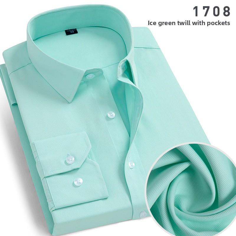Men's Striped Long Sleeve Shirt, Cotton Blend Square Collar Business Shirt, Lightweight Pocket Top