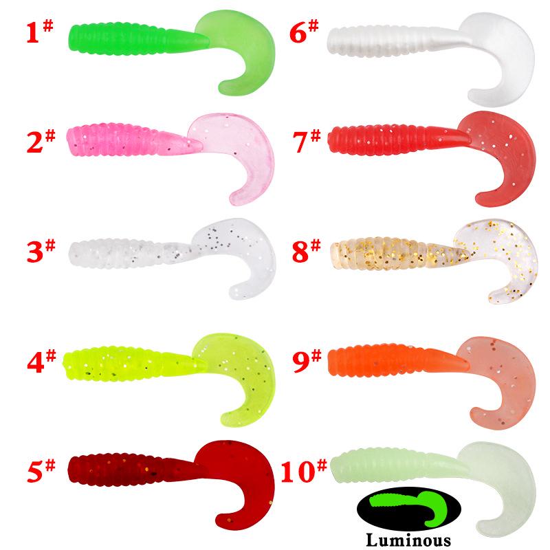 Set di Esche Artificiali in Silicone: Amo con Testa Piombata, Verme Morbido, Coda Riccia, 10 Colori, Ideale per Persico Trota & Pesce Mandarino.