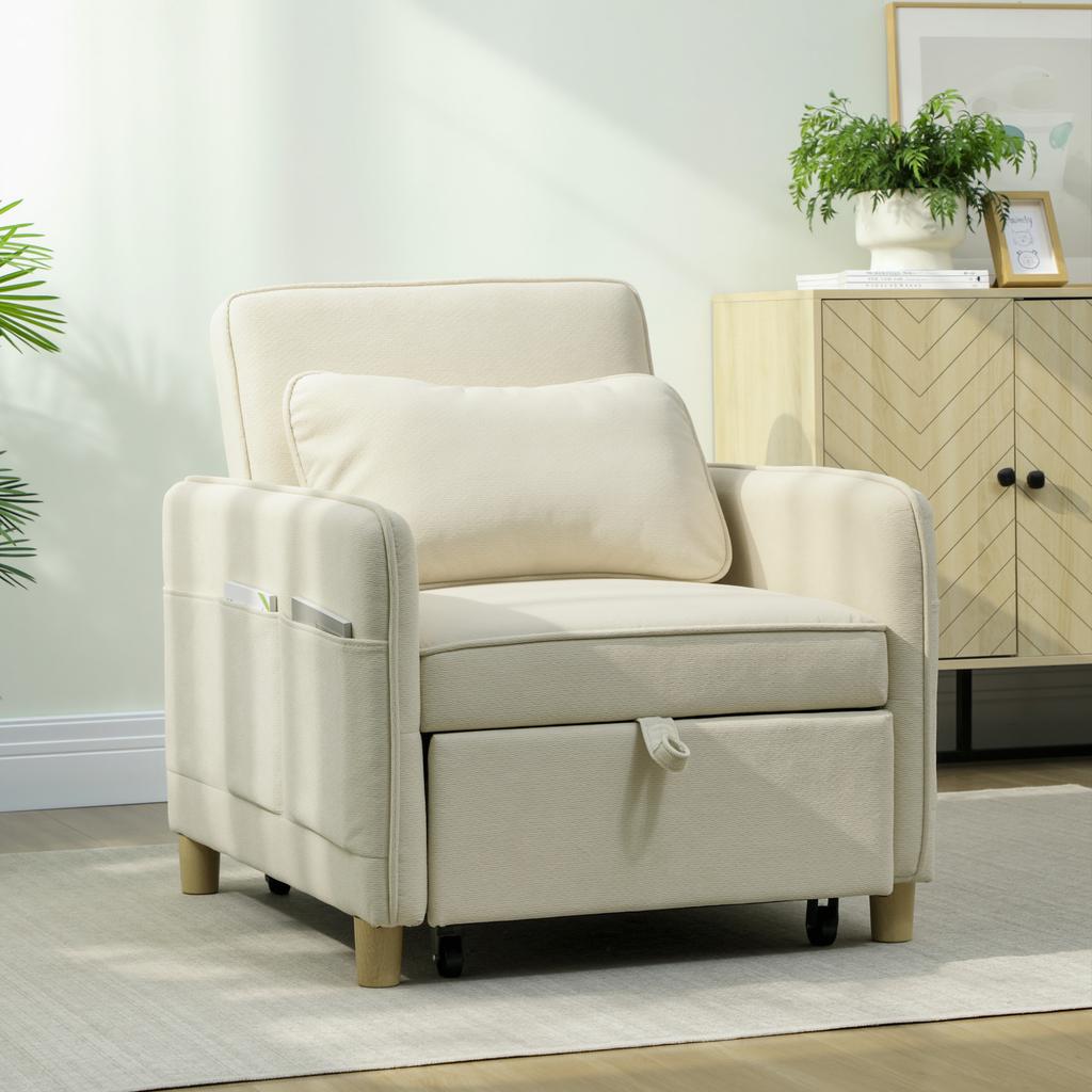 Convertible Armchair, 1-Seater, 3-in-1, Corn-Grain Velvet, Beige
