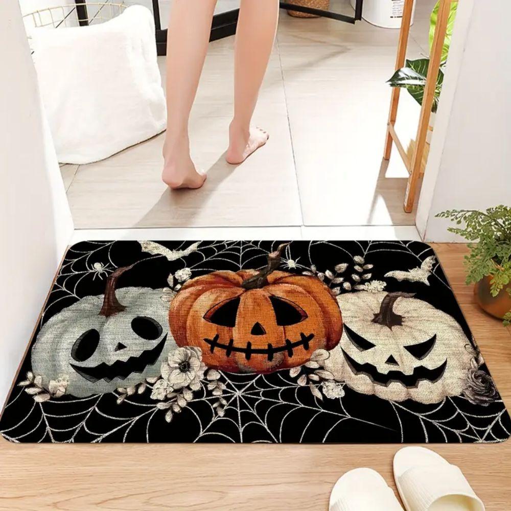 Halloween Welcome Floor Mat Ghost Pumpkin And Spider Web Suitable For Door Mat, Corridor Carpet, Home Decoration