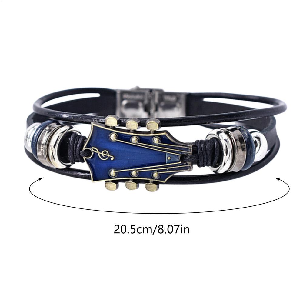 Braided Guitar Bracelet Zinc Alloy Adjustable Buckle Manual Woven Faux Leather 3-layered Retro Punk Wrist Jewelry Gifts