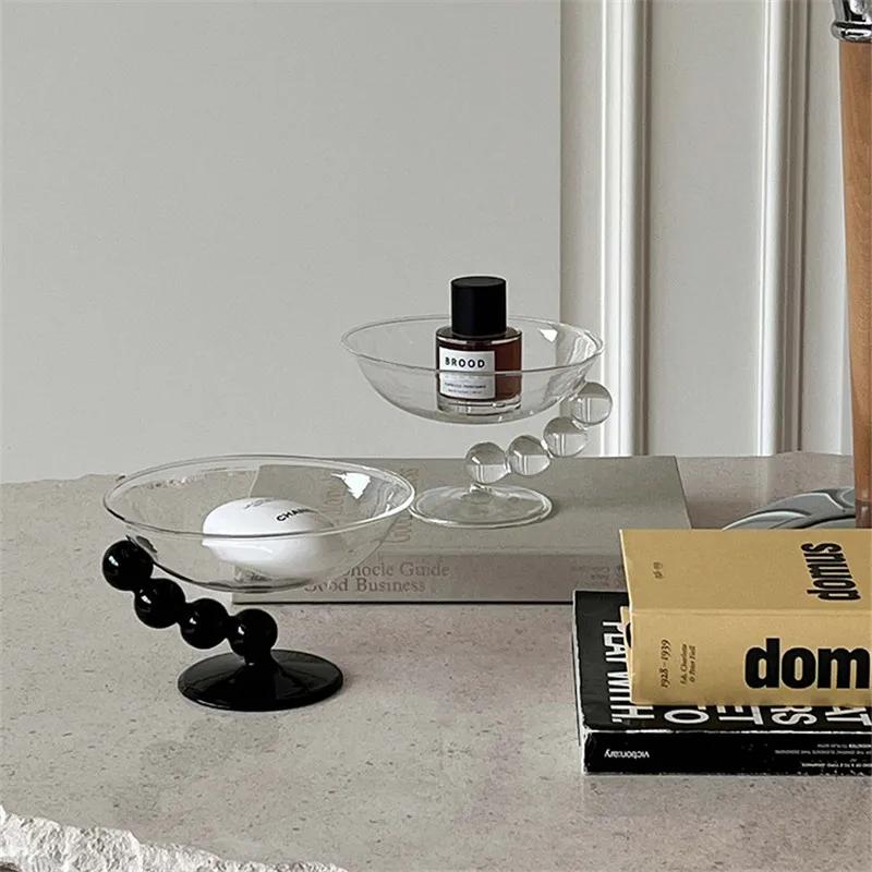 Tigela de vidro transparente nórdica para decoração de mesa de centro para casa, prato de lanche, frutas, sobremesa, tigela de sorvete, bandeja para armazenamento de joias