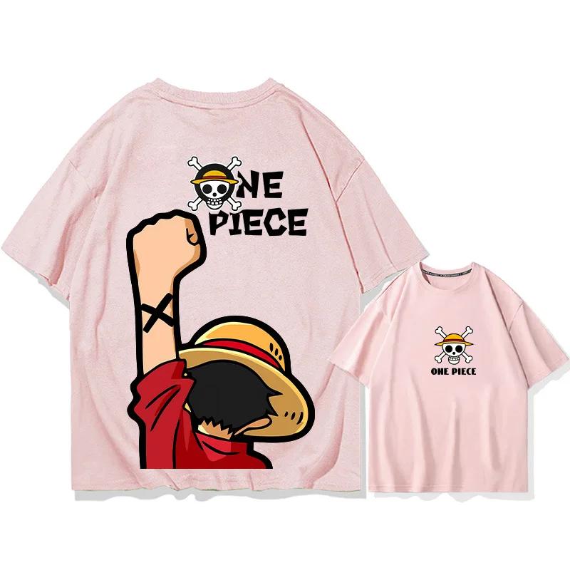 One Piece Luffy Sommar 100% Bomull Herr Rundhals Kortärmad Y2K Utomhus Hip-Hop Casual Toppar Streetmode Herrkläder