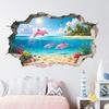 2 Stück 3D Strand Meeresküste Wandaufkleber, Ozean Delfin Möwe Palme Wandsticker für Kinder Kleinkinder Schlafzimmer, Wohnzimmer, Kinderzimmer