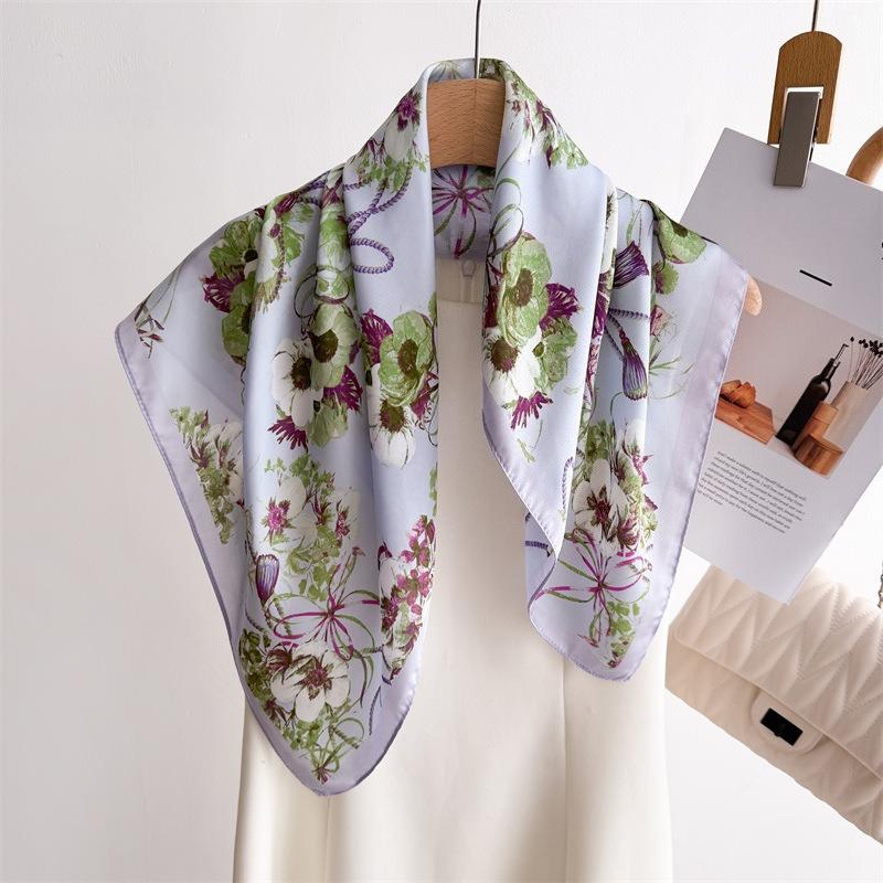 68Cm Lily Of The Valley Scarf Women'S Spring And Summer Thin Imitation Silk Square Scarf High-End Temperament Small Scarfs Shawl