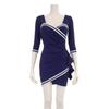 GRAXIA Cabaret Mini Tight Long Marine Size for Hostess and Lounges Women's Dress, Dress, Dress, Sleeves, Stretch, Piping, Style, Navy, XL, Hostesses,