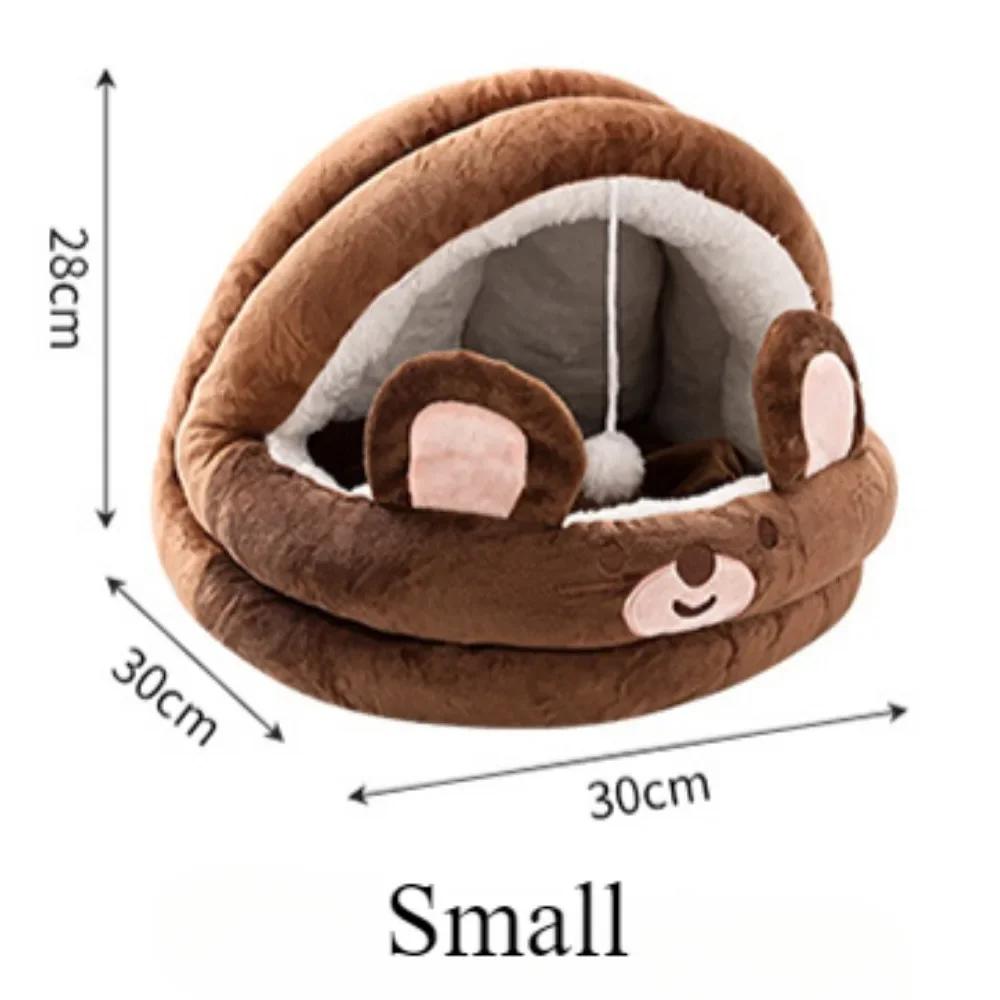 Cat Litter Bed Soft Semi Enclosed Cat Bed and Cozy with Plush Ball Kitten Cave Beds Removable Cute Cartoon Pet Sleep Accessories