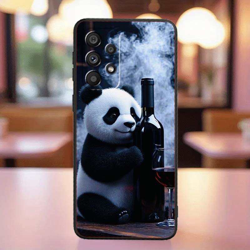 Cartoon Anime Panda Cute For Samsung A41 A35 A34 A33 A32 A25 A24 A23 A21s A06 A05 A04 A03 Note 10 20 Ultra 5G Black Phone Case