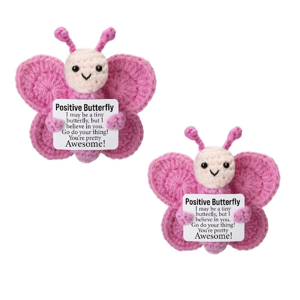 Positive Crochet Butterfly Gift for Women, Mini Handmade Emotional Support Plush for Friends, Girls, Teachers Birthday Christmas