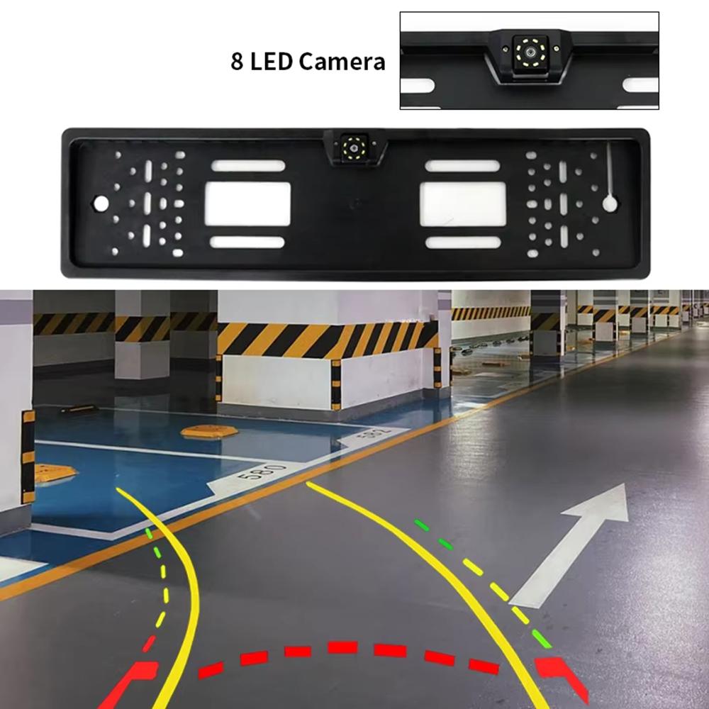 European License Plate Frame with 12-LED Night Vision AHD 1080P Wide Angle Car Rear View Camera for Reverse Parking
