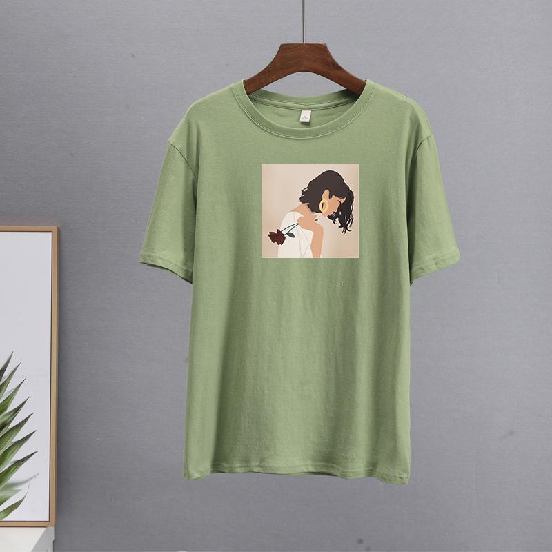 Hirsionsan Aesthetic Cartoon Printed T Shirt Women Summer Loose Casual Clothes Ladies Elegant Harajuku Graphic Tees Cotton Female Tops